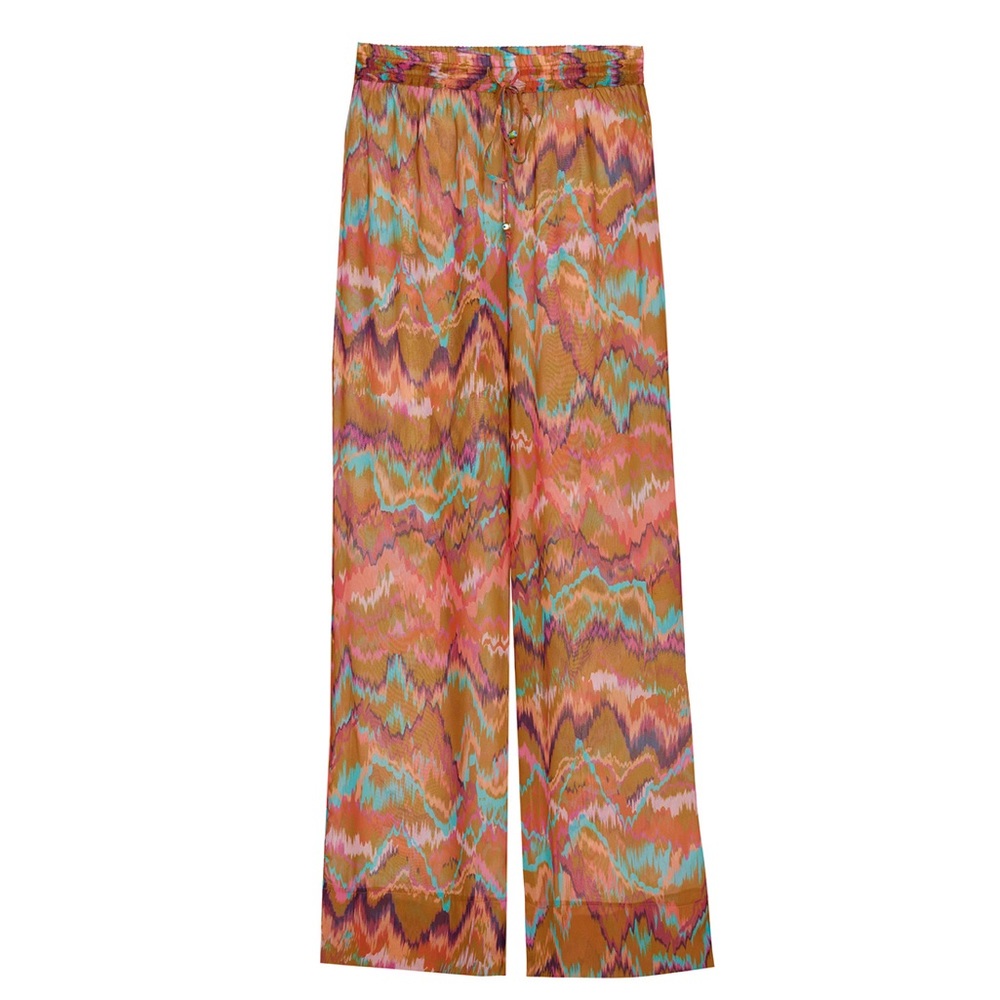 NWT N’ONAT MAR Dark Multicolor Pull On Trousers In Shiffon